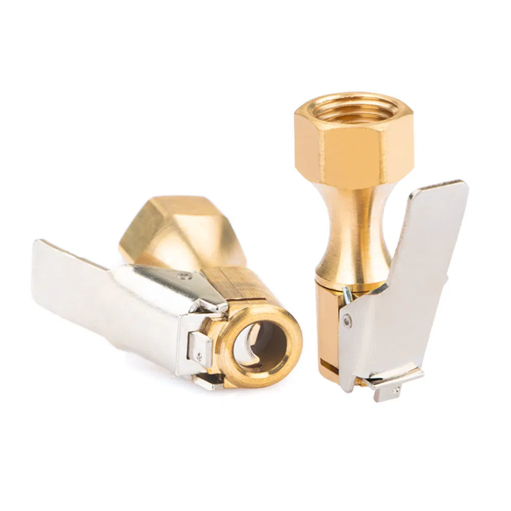Universal Heavy Duty Open Flow Lock Straight in Tire Chuck with Inflator Compressor Fittings, Air Chuck