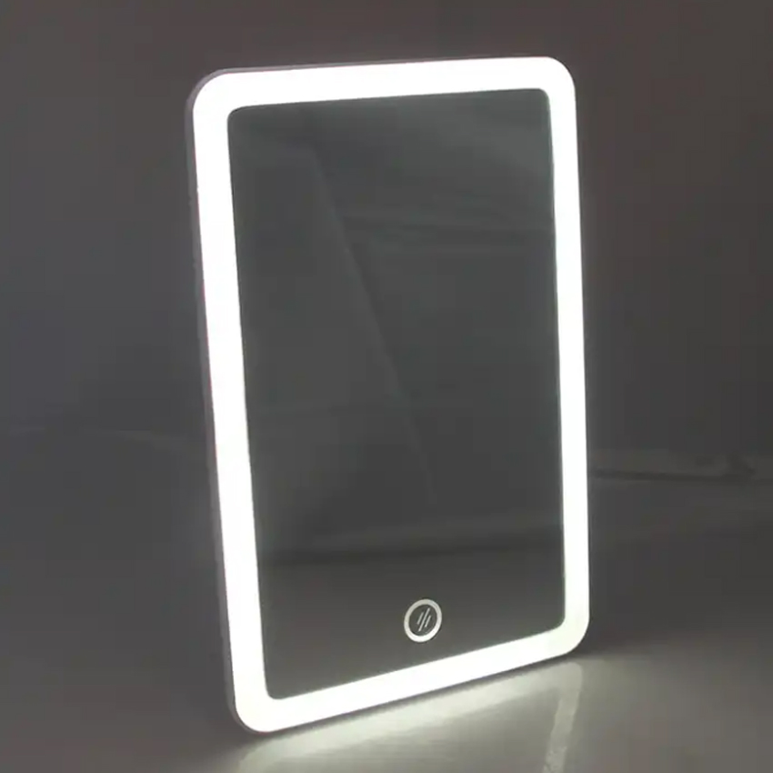 Travel Portable Make up Mirror Touch Screen Dimming Dual Power Square Desktop LED White Makeup Mirror
