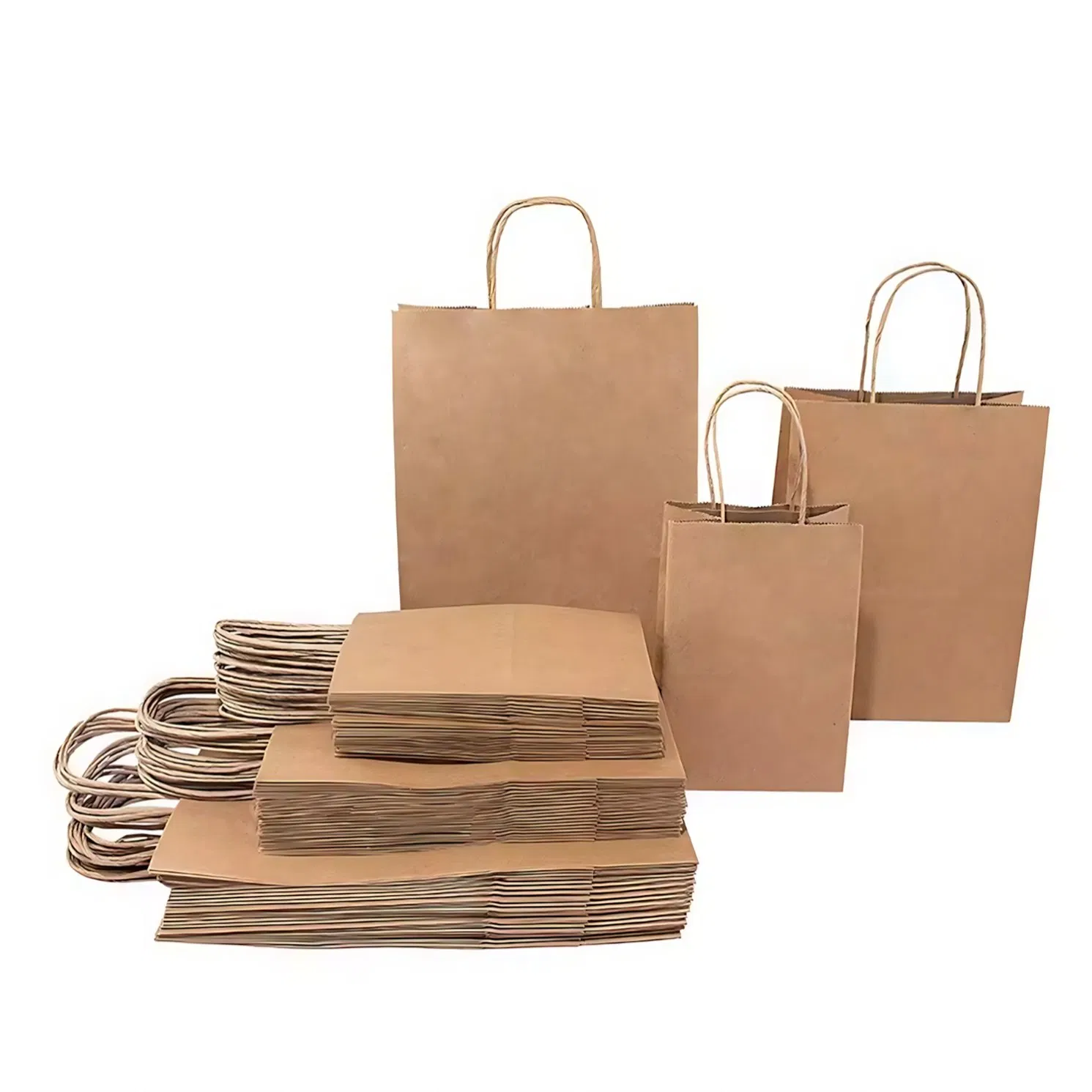 Adjustable Strap Handle Bulk Kraft Paper Bags with Custom Logo for Picnic Food Packaging