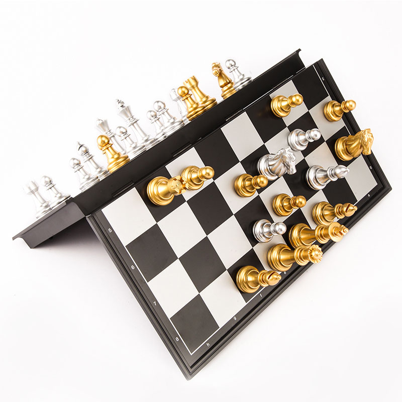 Chessboard 32 Gold Silver Chess Pieces Magnetic Board Game