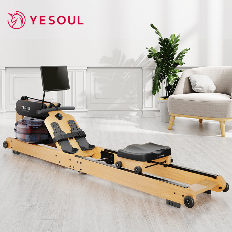Body Building Wooden Foldable Hydraulic Water Rowing Machine Rower