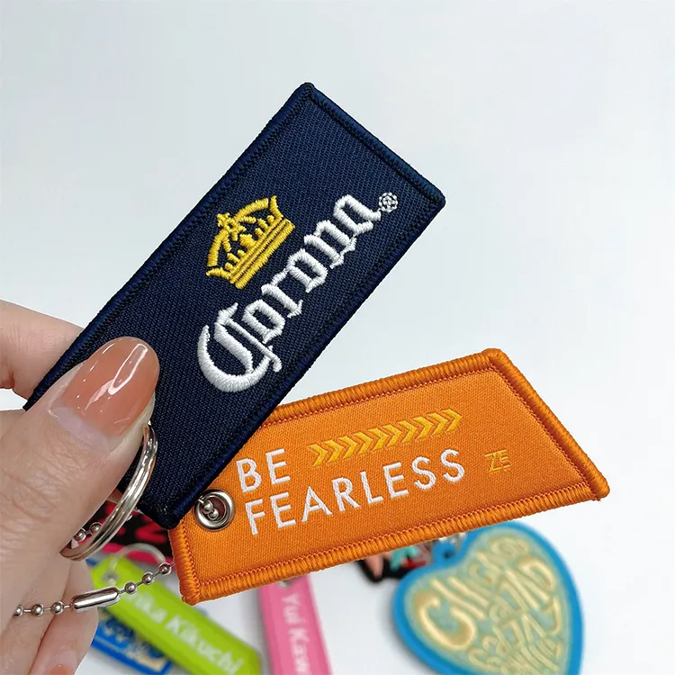 Promotional Gifts Custom Cheap Jet Tag Fabric Embroidery Car Keychains Woven Keychain