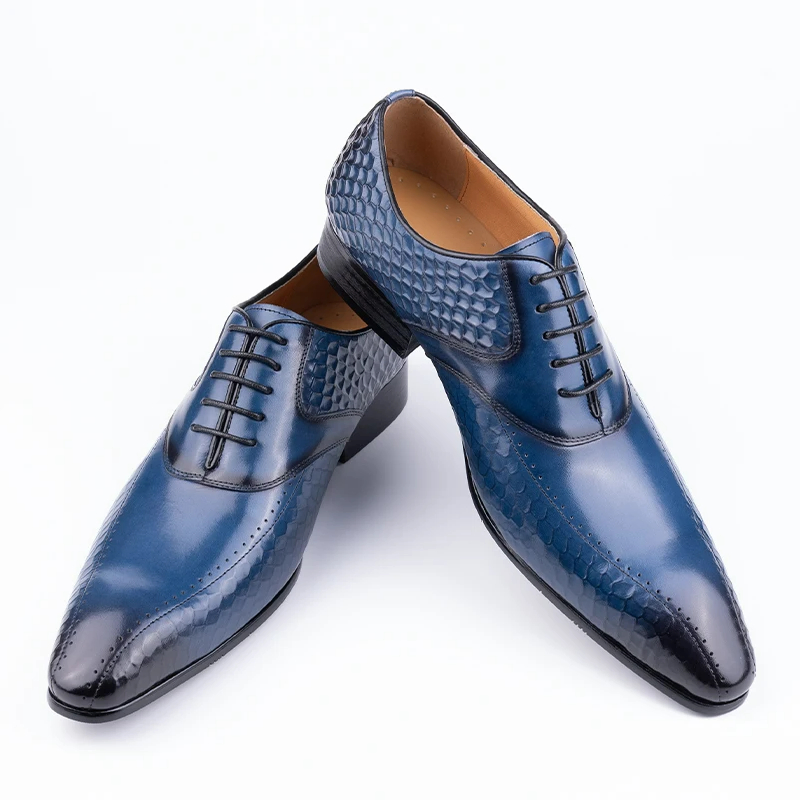 Classic Business Men Shoes Side Printing Oxfords Genuine Leather Handmade Leather Shoe