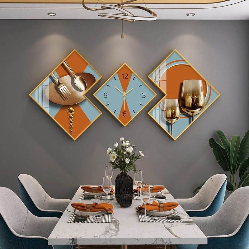3PCS/Set Decor Luxury Crystal Porcelain Modern Wall Art Diamond Painting with Clock