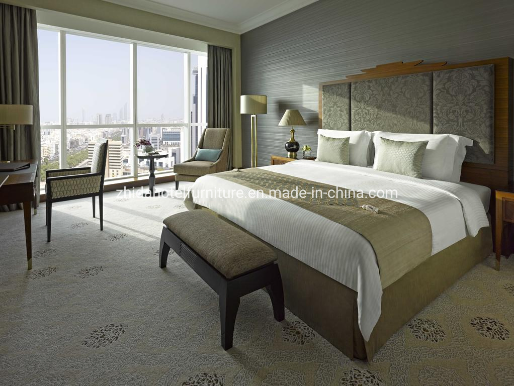 Zhida Wholesale Price Modern Design Villa Custom Size Solid Wooden 5 Star Commercial Hotel Apartment Bedroom Furniture King Queen Size Fabric Bed