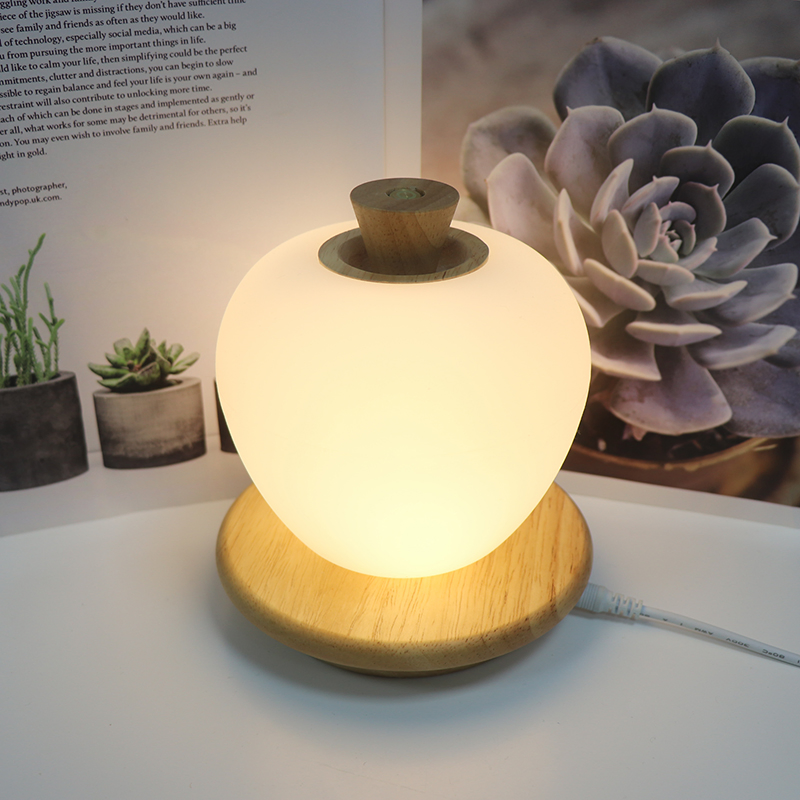 CE RoHS Apple Lamp USB LED Wooden Night Light with Touch Switch