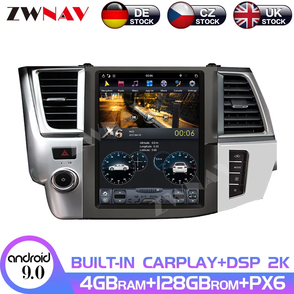 128GB Tesla Screen for Toyota Highlander 2014-2019 Car Multimedia Player Stereo Android 9.0 Audio Auto Radio GPS Navi Head Unit