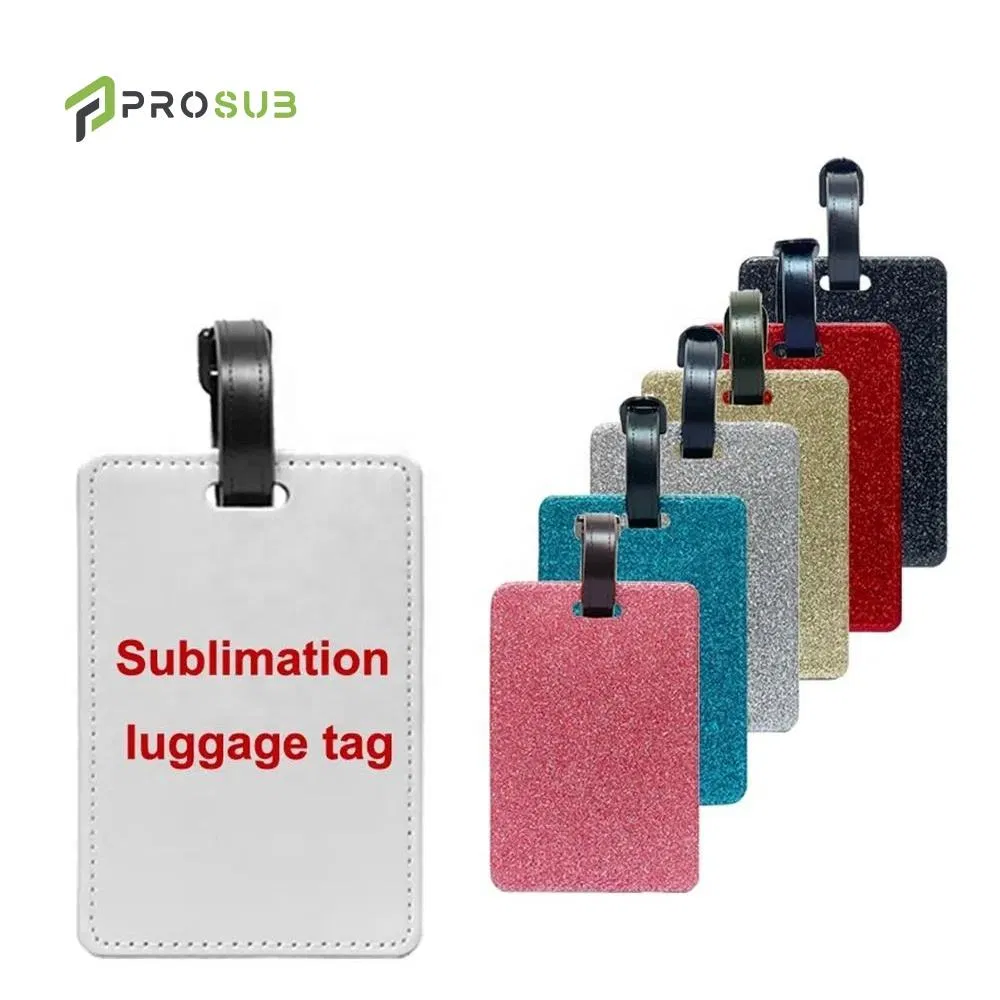 Prosub Sublimation Name Tag Badge DIY Print PU Leather Glitter Back Blank Sublimation Luggage Tags
