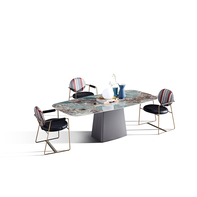 Stainless Steel Leg Dining Table with Chairs Modern Luxury Marble Stone Top Metal Dining Table Sets