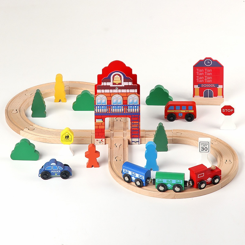 Early Learning Montessori Wooden Train Track Set Educational Toy Custom Logo Engaging DIY Racing Puzzle Toy