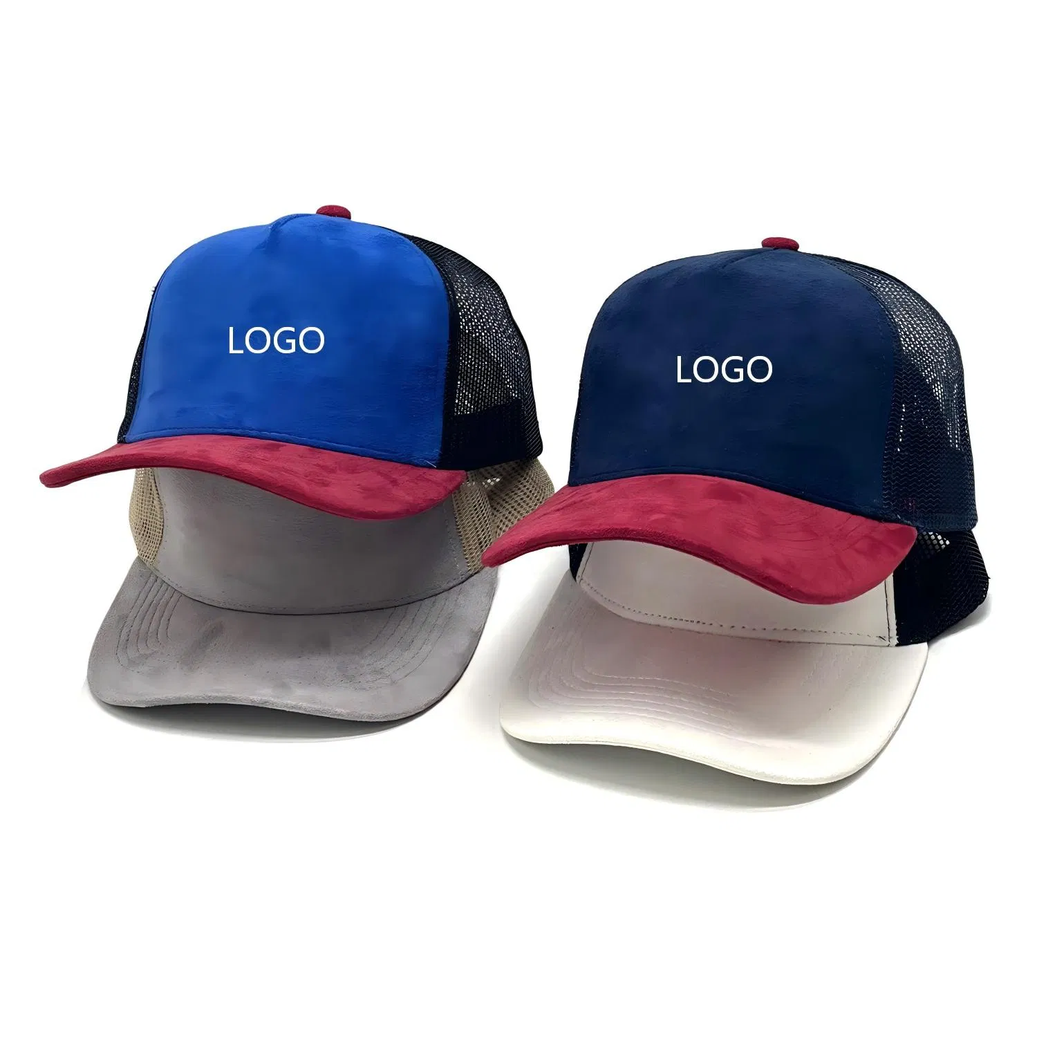 Wholesale Contrast Color Trucker Cap Hat Custom Suede 5 Panel Breathable Baseball Hat
