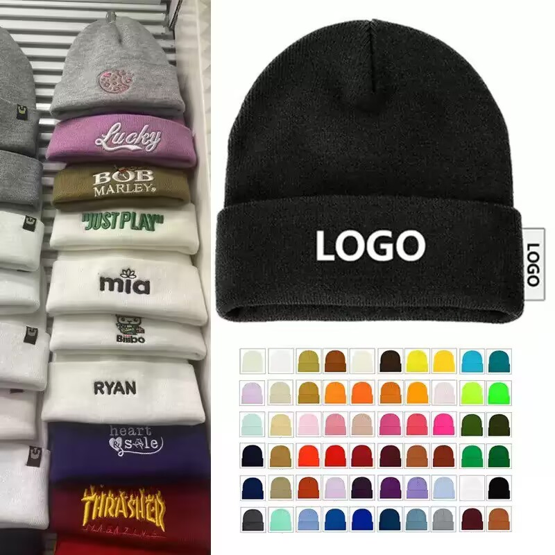 Personalized Beanie Hats Add Text Logo Photo Custom Cuffed Knit Hat Fun Warm Xmas Gifts for Women Men