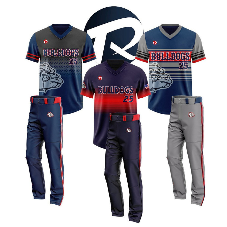 Custom Sublimation 100% Polyester Mesh USA League Bulldogs Team Package Custom Sportswear Youth Baseball Jerseys Uniform