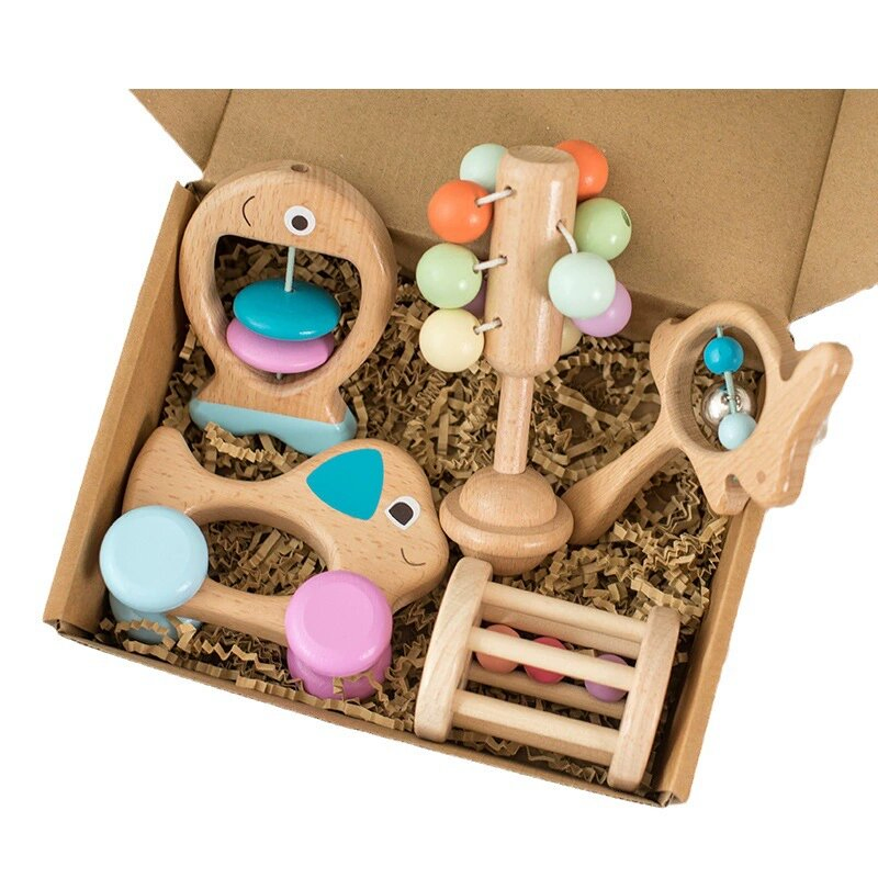 Plastic Infant Crochet Sock Oball Shaker Baby Toy Game Wooden Musical Kit Rattle