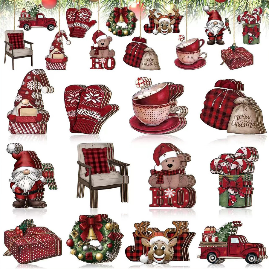 Christmas Wooden Decoration Pendants, Christmas Tree Decoration Supplies, Bear, Gloves Car Room Atmosphere Decoration Pendants