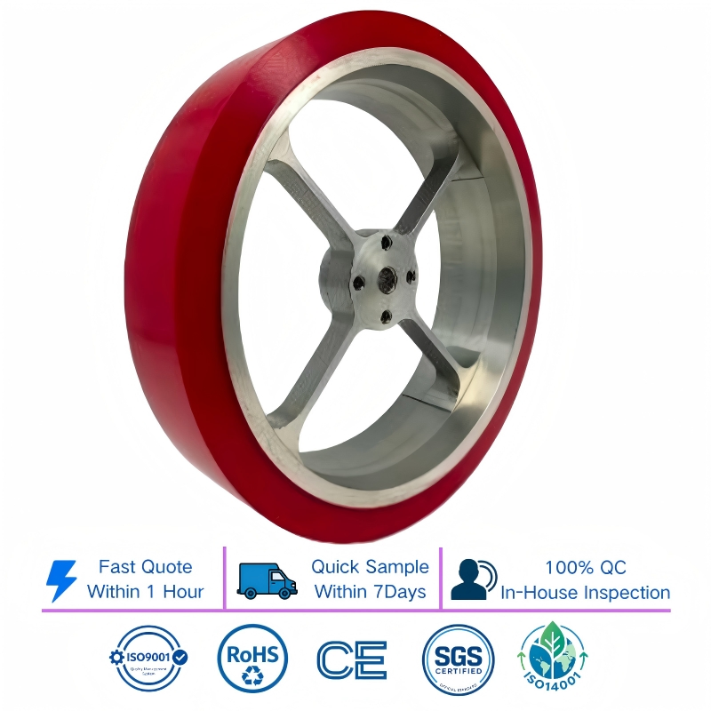 Red PU Rim Four Spoke Lightweight Aluminum Hub Polyurethane Agv Wheel